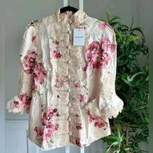 Zimmermann floral lace applique blouse size 2
